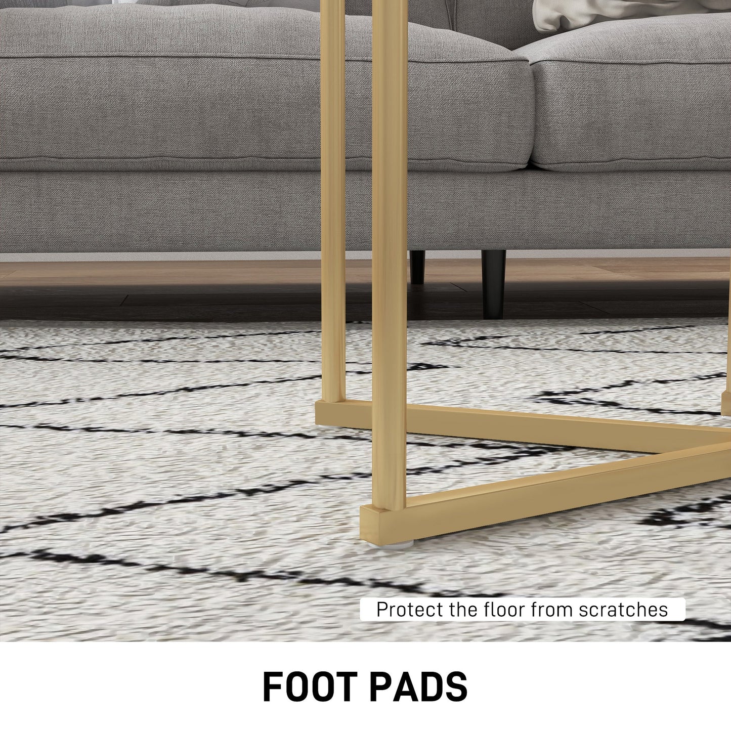 HOMCOM Nesting Coffee Table Set of 2 with Metal Frame, Gold Tone