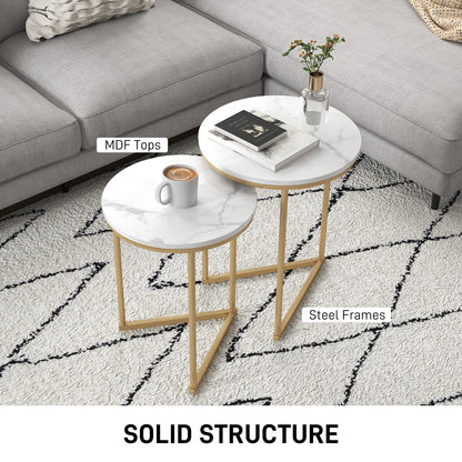 HOMCOM Nesting Coffee Table Set of 2 with Metal Frame, Gold Tone