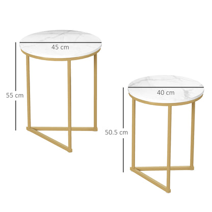 HOMCOM Nesting Coffee Table Set of 2 with Metal Frame, Gold Tone
