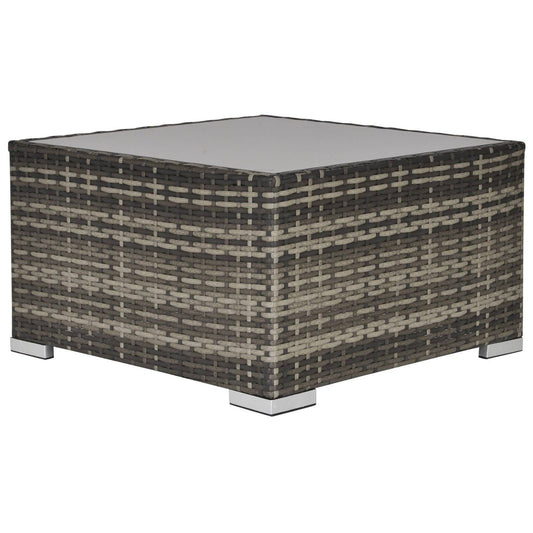 Square PE Wicker Rattan Table with Glass Top - Dark Grey