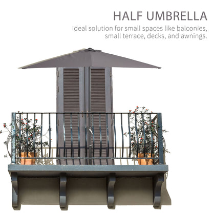 2.3m Half Round Parasol Umbrella Balcony Sun Shade Metal Grey