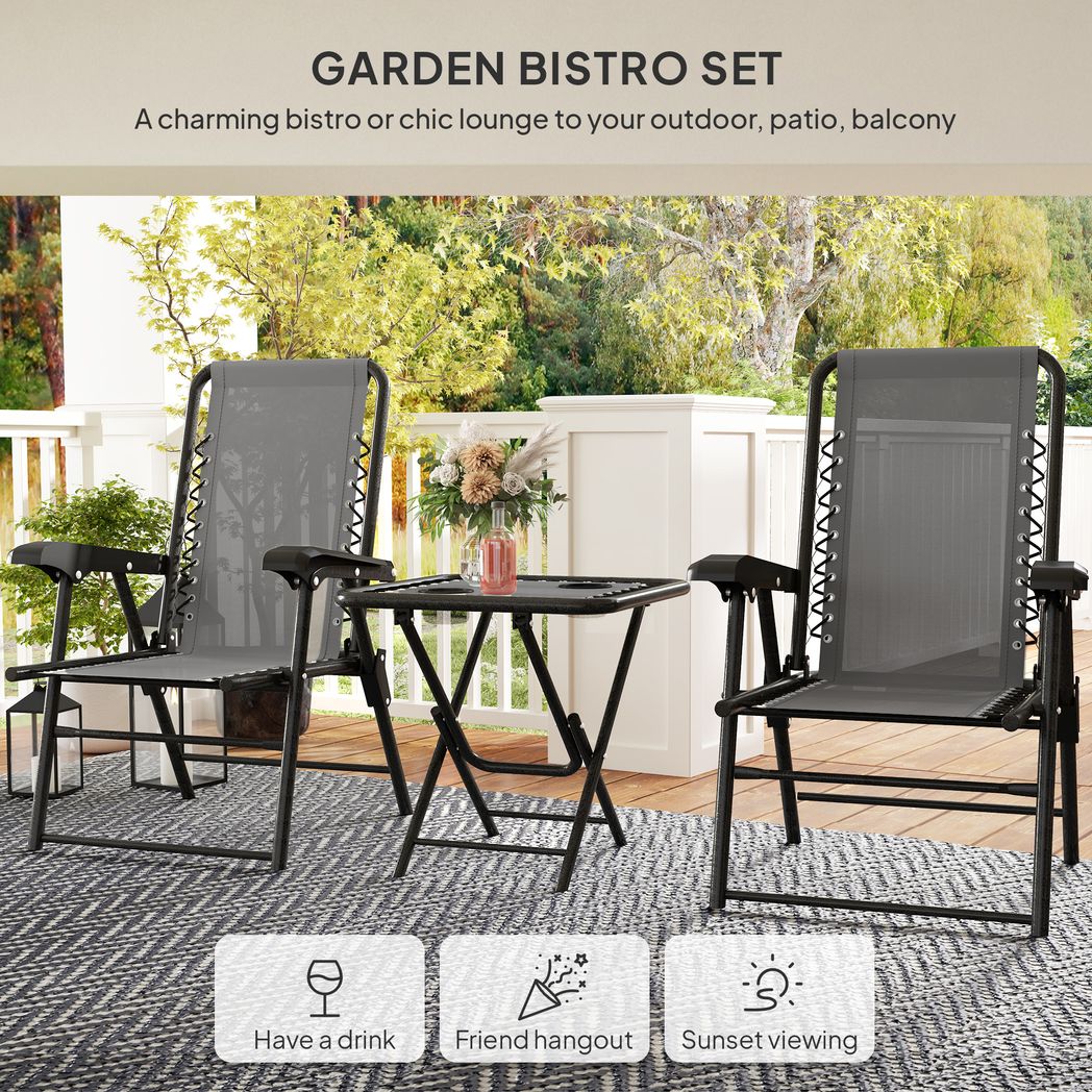 Outsunny 3 Pieces Folding Garden Bistro Set with Cup Holders