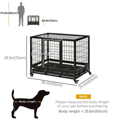 PawHut Metal Kennel Cage W/Wheels and Crate Tray