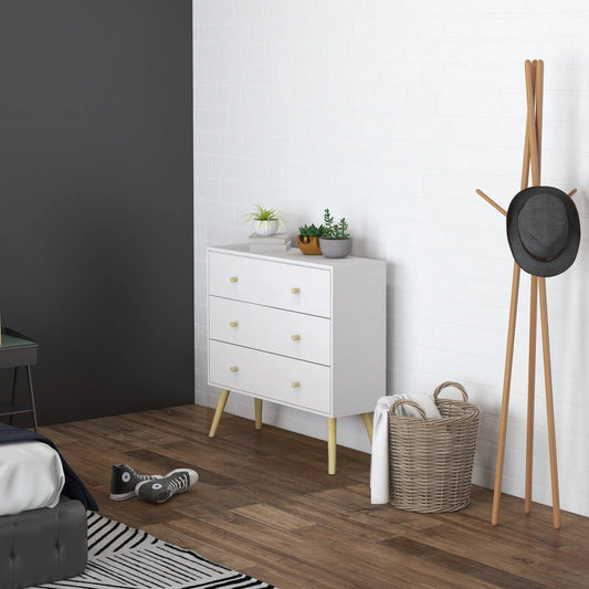 Chest Of Drawers 3-Drawer Storage Organiser Unit With Wood Legs For Bedroom Living Room White