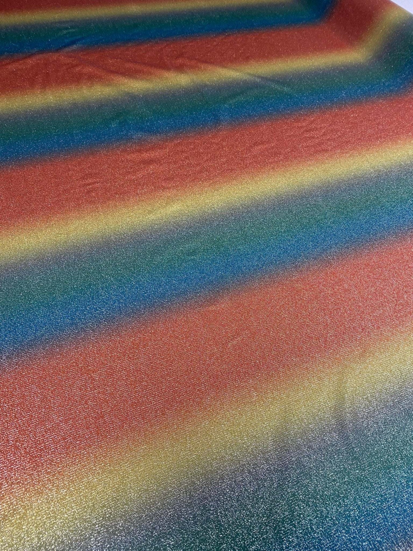 Rainbow Ombre Glitter Fabric  Multicolor Shimmering Striped