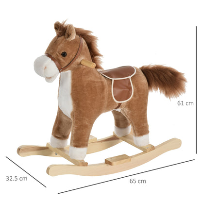 Kids Ride On Plush Rocking Horse With Sound Brown