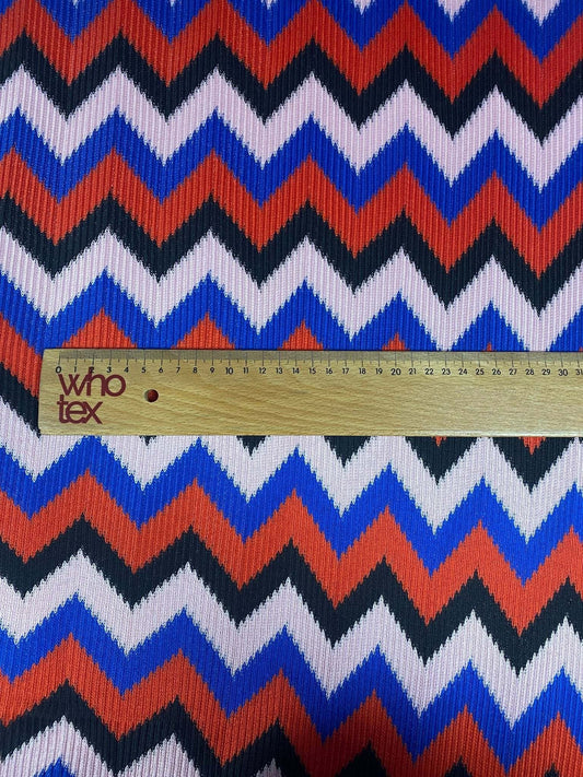 Red Blue Black Zigzag Chevron Pattern Fabric