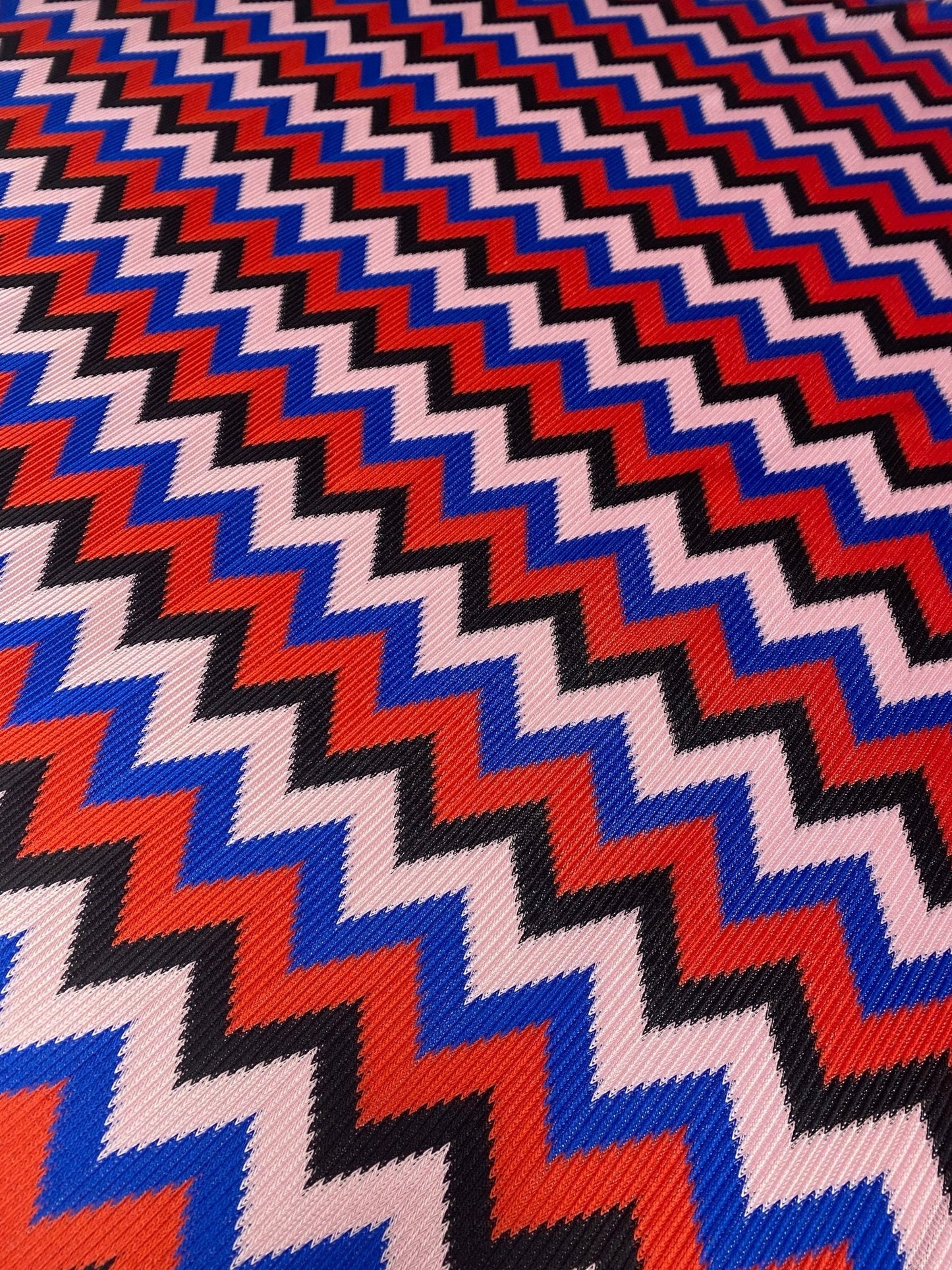 Red Blue Black Zigzag Chevron Pattern Fabric