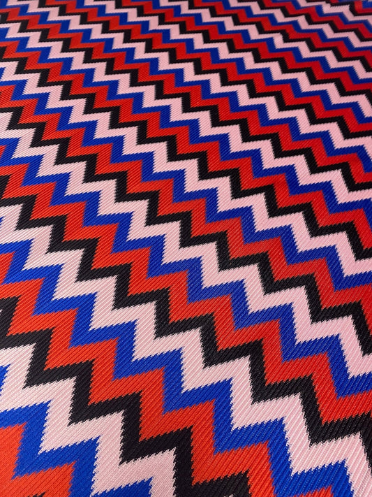 Red Blue Black Zigzag Chevron Pattern Fabric