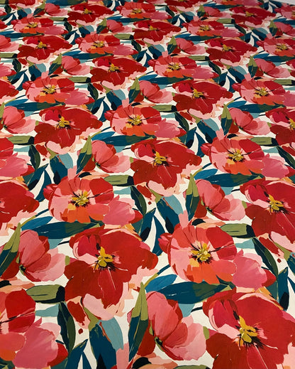 Red Floral Fabric – Available in Satin, Crepe, Spandex & Chiffon | By Metre