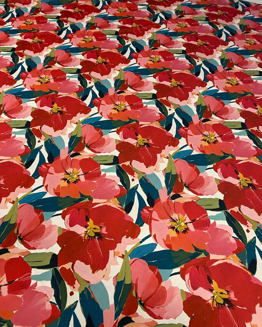 Red Floral Fabric – Available in Satin, Crepe, Spandex & Chiffon | By Metre
