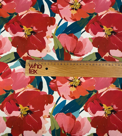 Red Floral Fabric – Available in Satin, Crepe, Spandex & Chiffon | By Metre