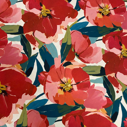 Red Floral Fabric – Available in Satin, Crepe, Spandex & Chiffon | By Metre
