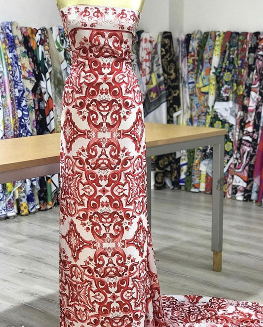 Red Majolica Pattern Fabric