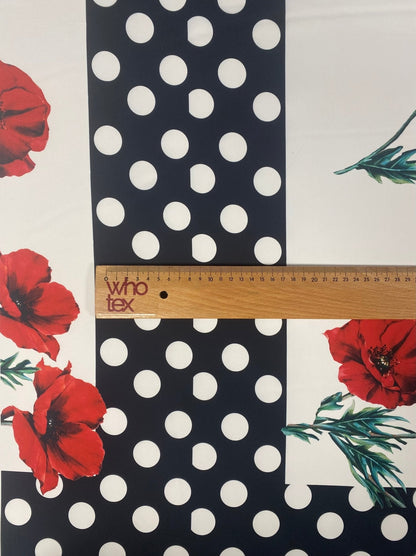 Red Poppy Floral Fabric With Polka Dot Border