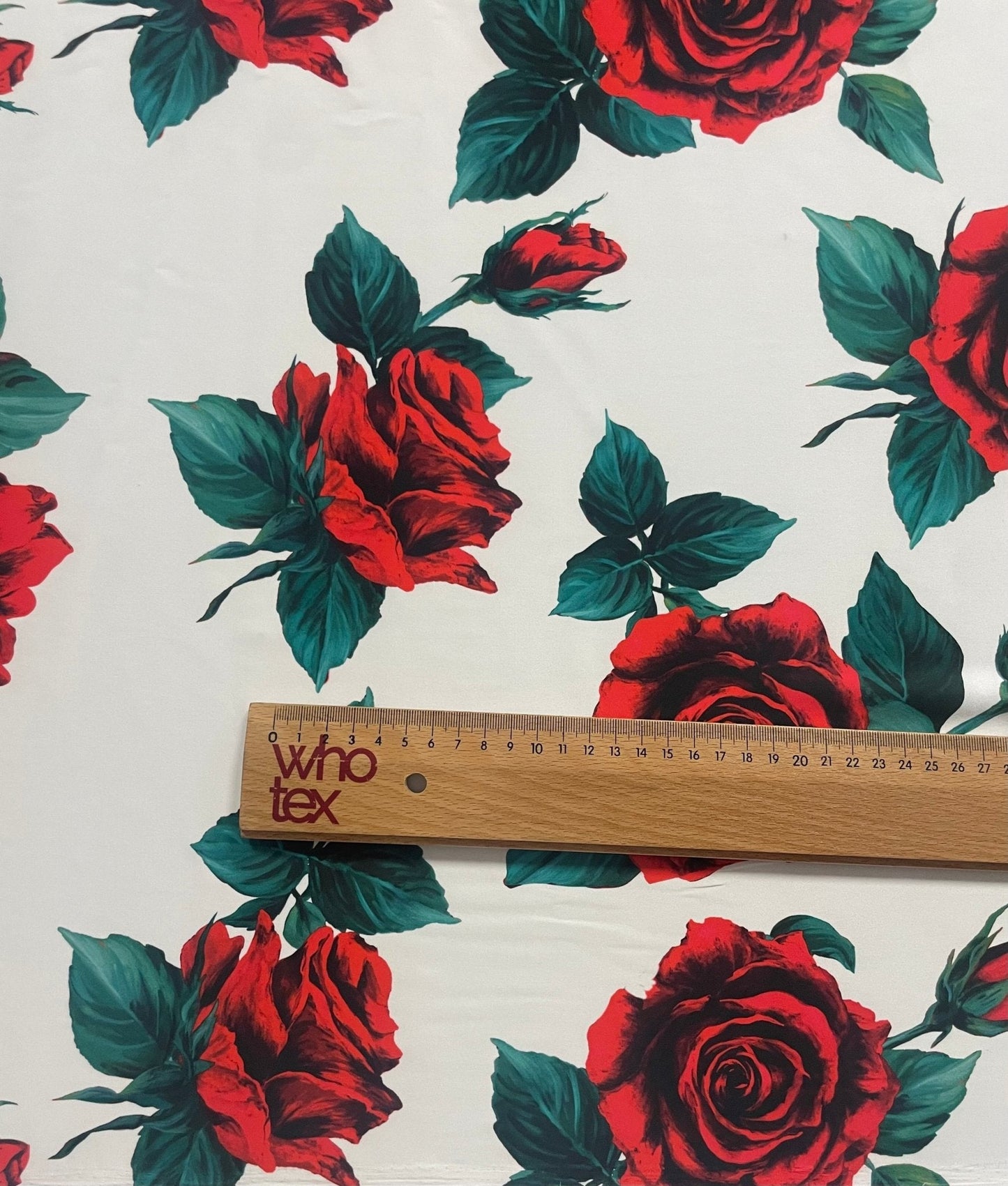 Red Rose Floral Fabric – Romantic Vintage Print by the Metre