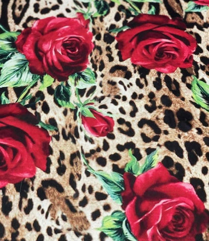 Leopard and Red Rose Pattern Fabric