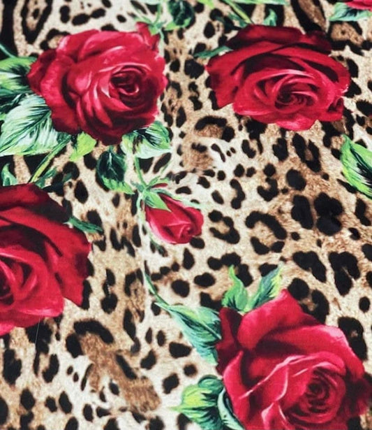 Leopard and Red Rose Pattern Fabric