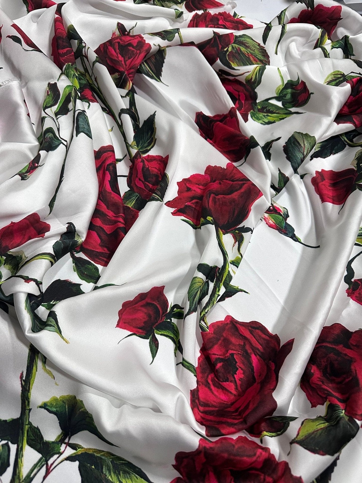 Red Rose Pattern White Fabric