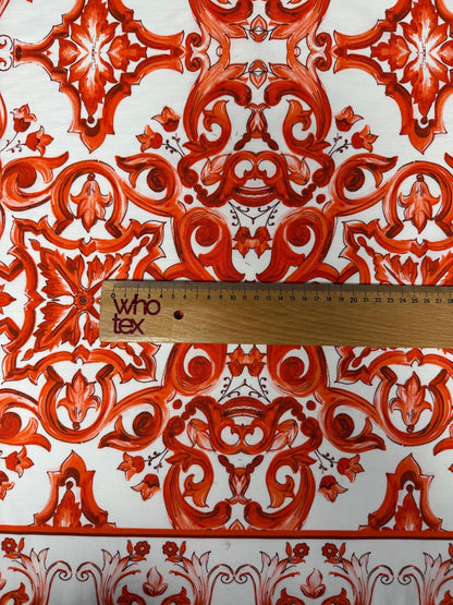 Red Sicilian Majolica Organic Cotton Poplin Fabric by the Metre