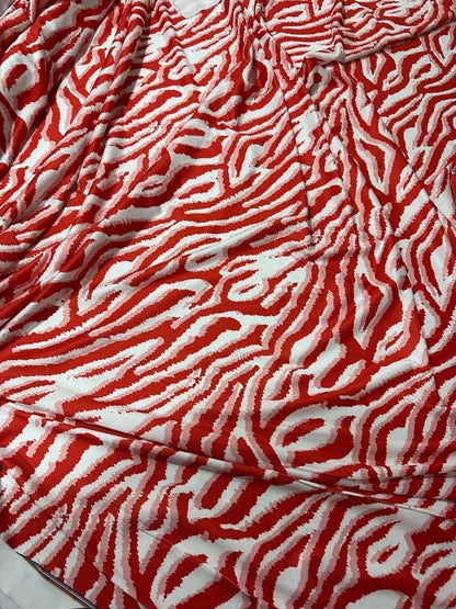Red Tiger Pattern Fabric with Bold Red and White Stripes