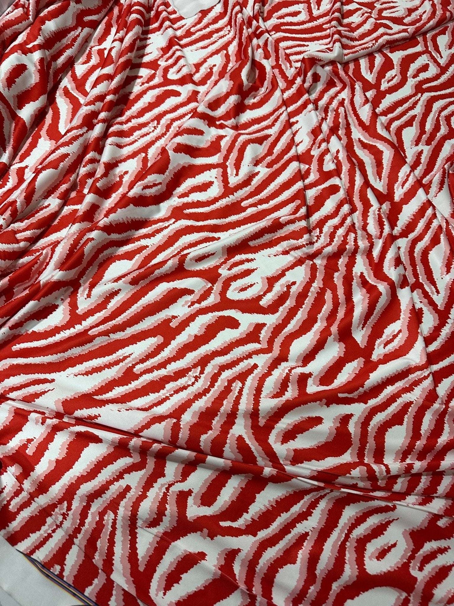Red Tiger Pattern Fabric with Bold Red and White Stripes – Fabric by Metre, Multiple Options for Sewing & Dressmaking