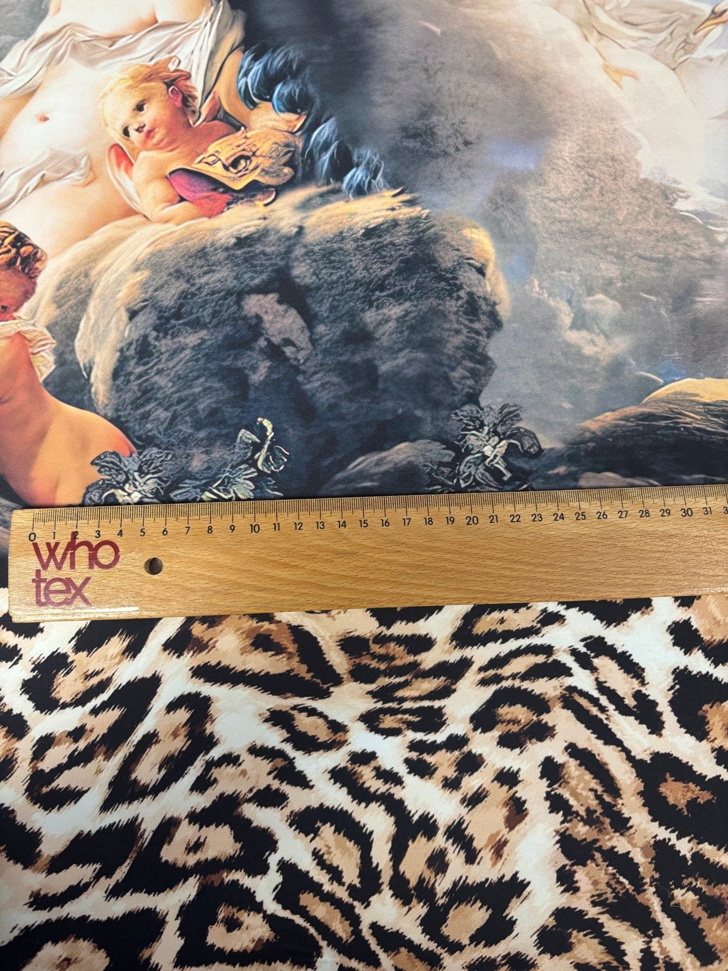 Renaissance Art & Leopard Print Satin Fabric by the Metre