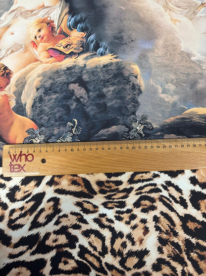 Renaissance Art & Leopard Print Satin Fabric by the Metre