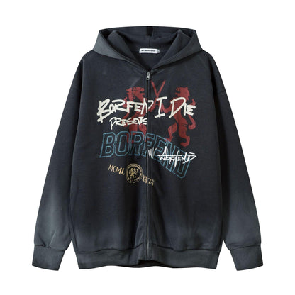 Retro Graffiti Zipper Hoodie – Trendy Fit