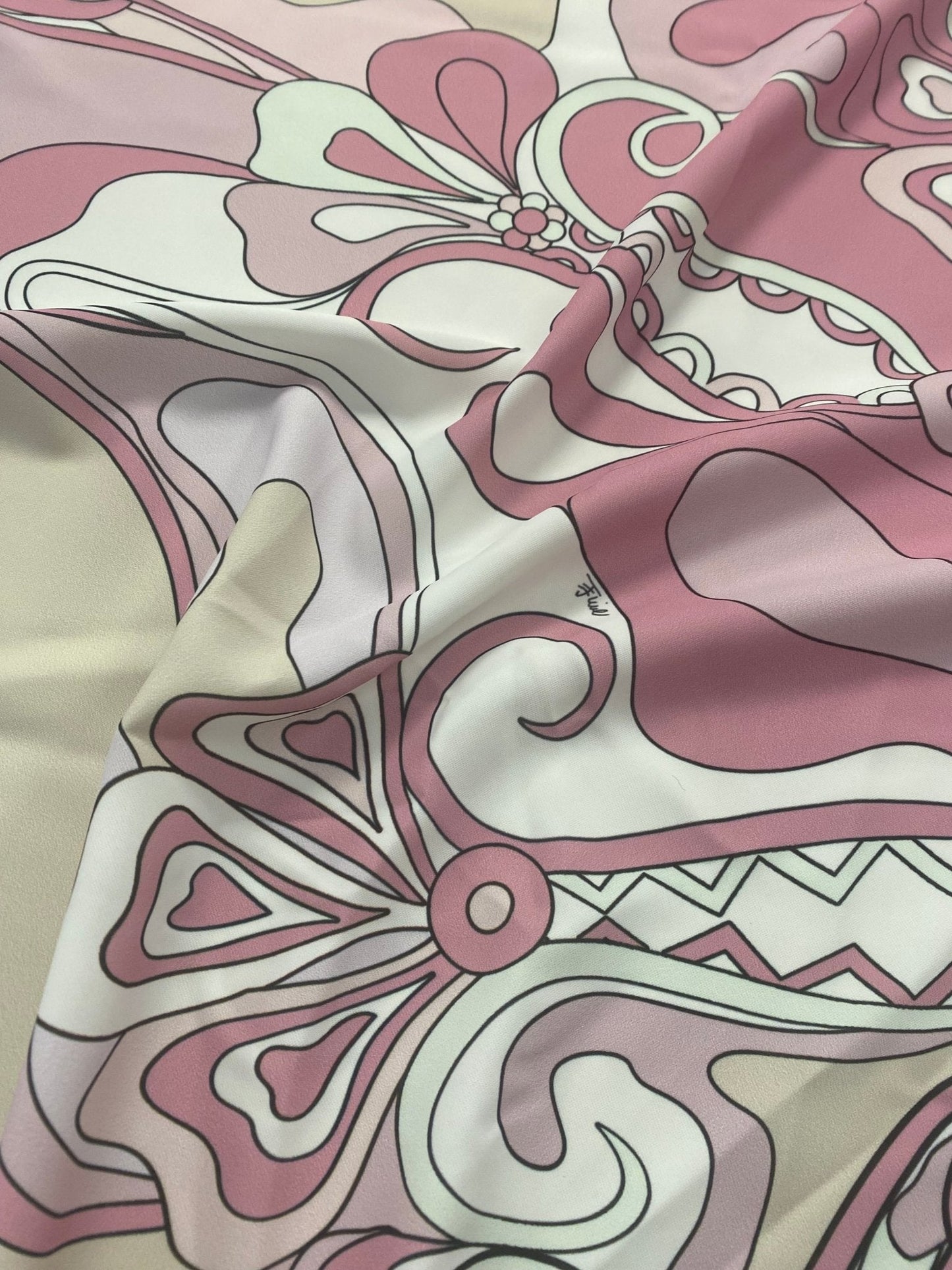 Retro Pink Abstract Floral Fabric