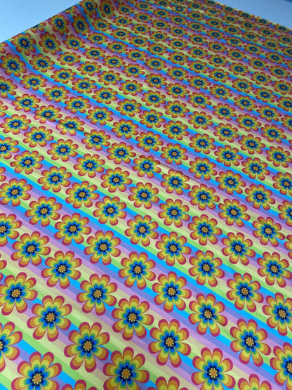 Retro Rainbow Flower Print Fabric