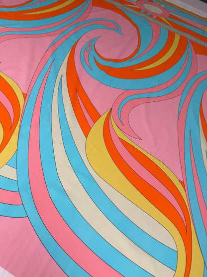 Retro Sunburst Waves Organic Cotton Poplin Fabric by the Metre