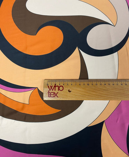 Retro Swirl Fabric – Orange Brown Abstract 70s Print by the Metre