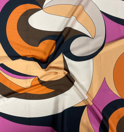 Retro Swirl Fabric – Orange Brown Abstract 70s Print by the Metre