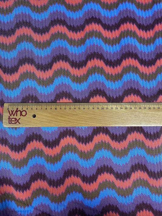Retro Wavy Mesh Fabric - Multicolor Zigzag Pattern