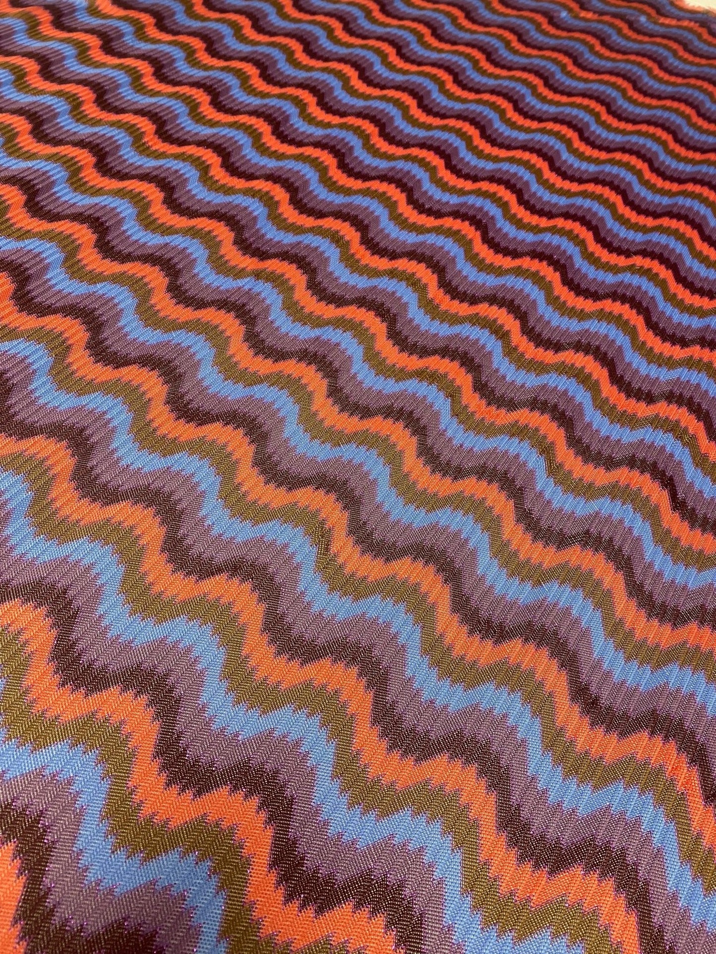 Retro Wavy Mesh Fabric - Multicolor Zigzag Pattern