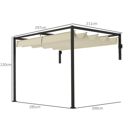 Outsunny 2 x 3(m) Wall Mounted Pergola with Retractable Roof, Khaki