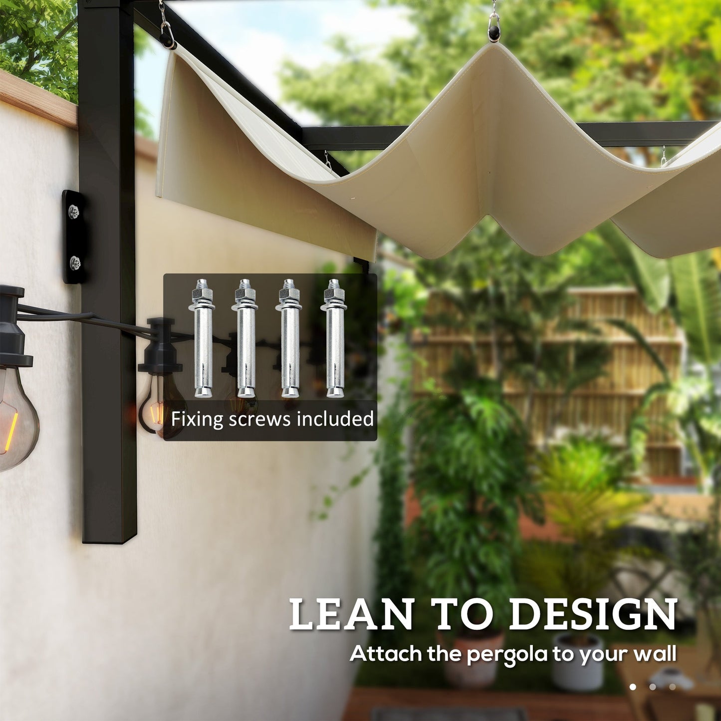 Outsunny 2 x 3(m) Wall Mounted Pergola with Retractable Roof, Khaki