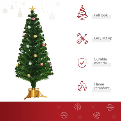 Homcom 5FT Prelit Artificial Christmas Tree Fiber Optic Holiday Home Xmas Indoor Decoration with Golden Stand Green