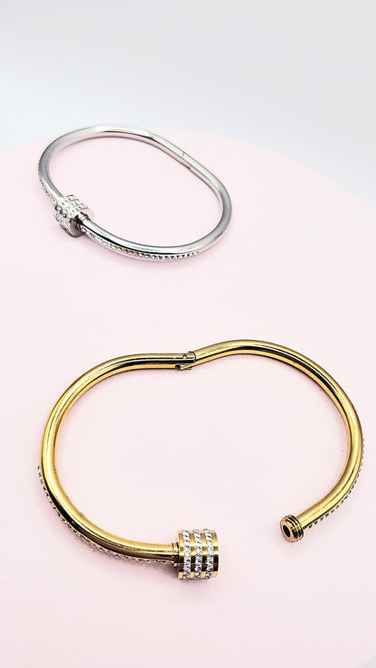 Curved Crystal Stacking Bangle Stainless Steel