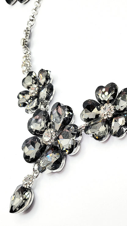 Flower Cluster Crystal Necklace & Earrings Set