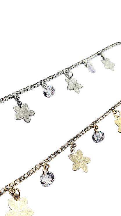 Flower Crystal Charm Anklet