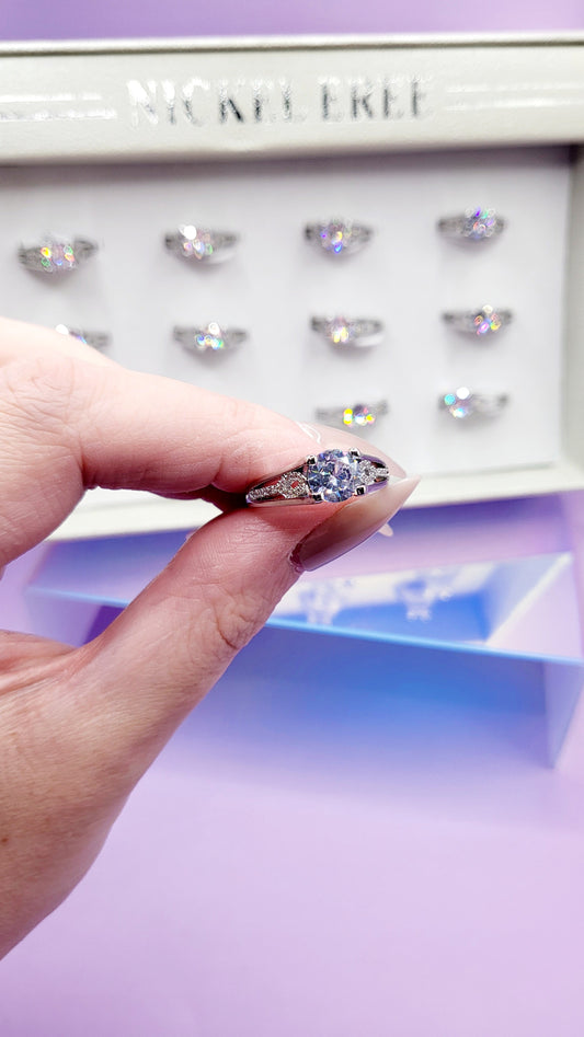 Spark Crystal Ring Silver Box set of 12