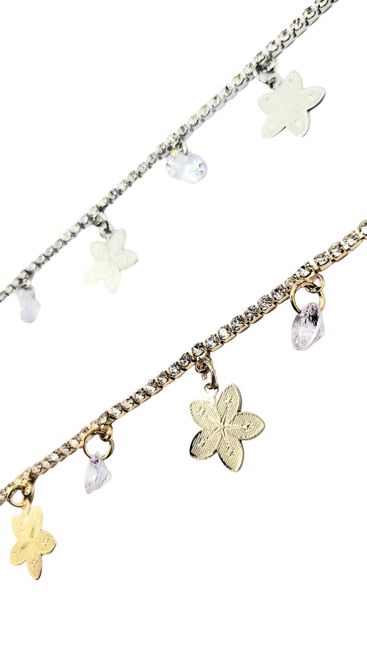 Flower Crystal Charm Anklet