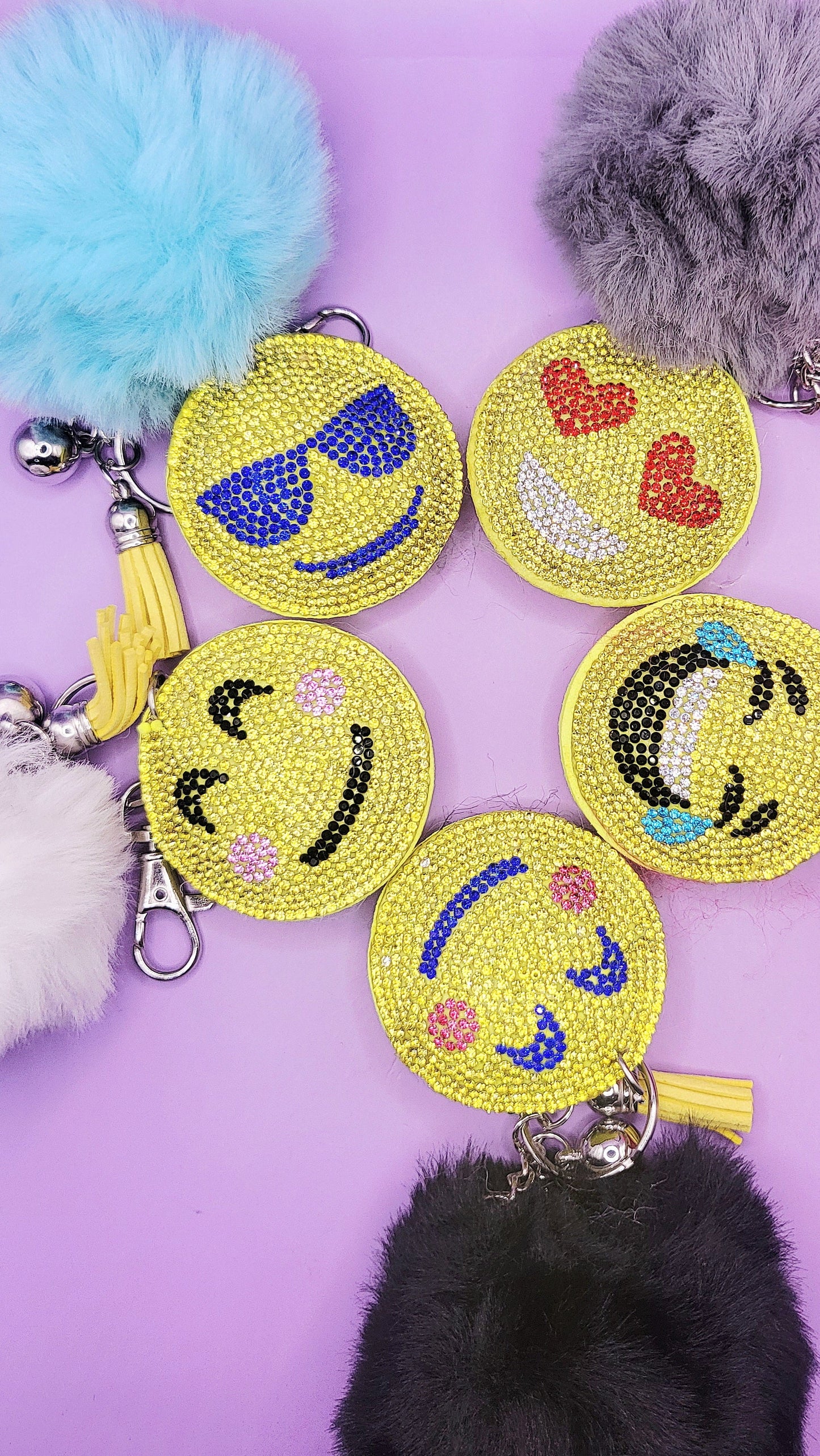Fluffy Emoji Crystal Keyrings