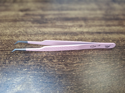 Angled Fibre Grip Volume Tweezers – Ideal for Handmade Fans in silver and now pink!