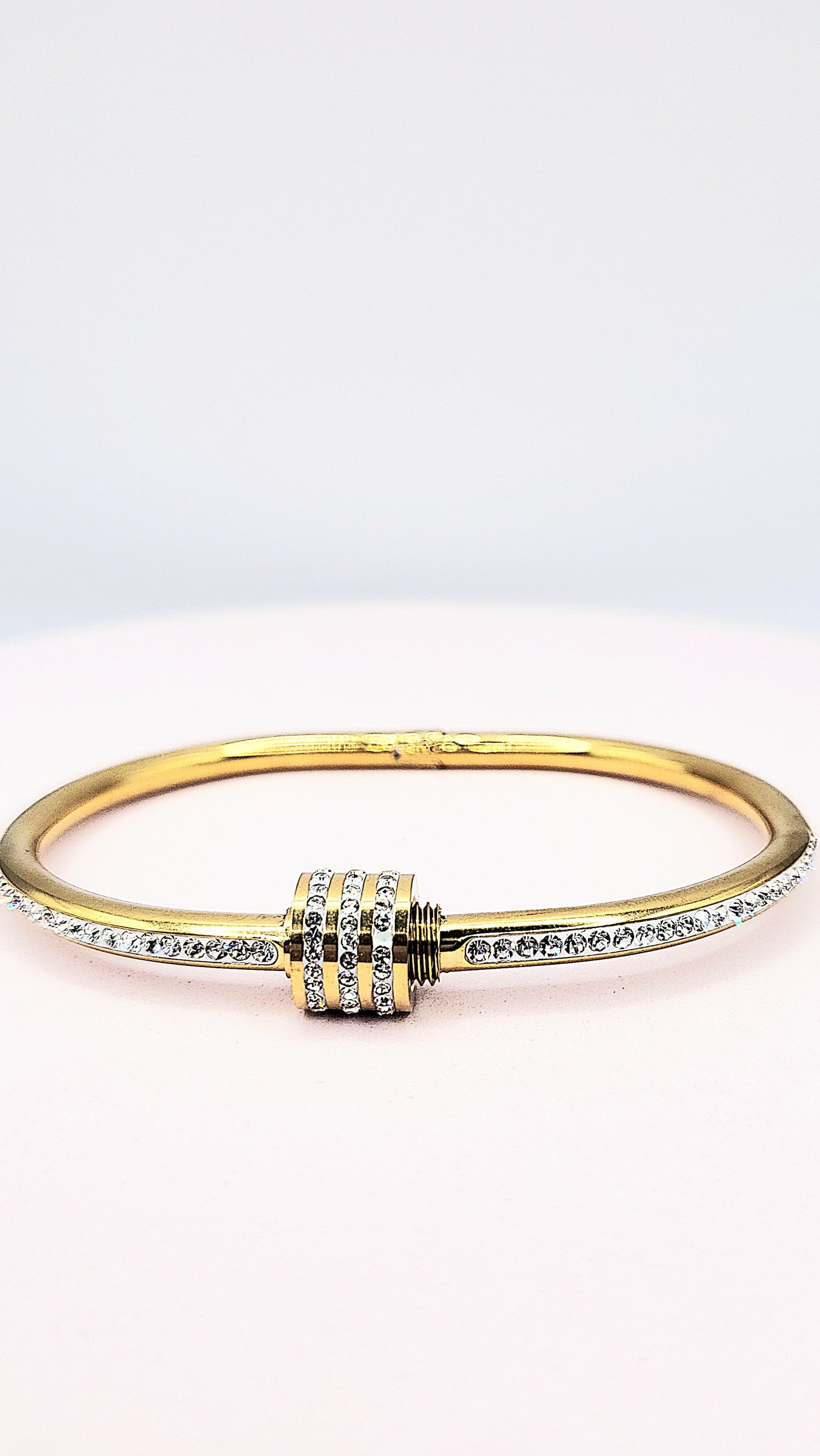 Curved Crystal Stacking Bangle Stainless Steel