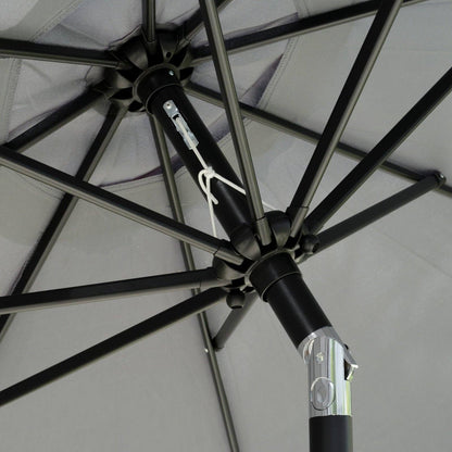 Outsunny 2.66M Patio Umbrella Garden Parasol Outdoor Sun Shade Table Umbrella With Ruffles 8 Sturdy Ribs Charcoal Grey