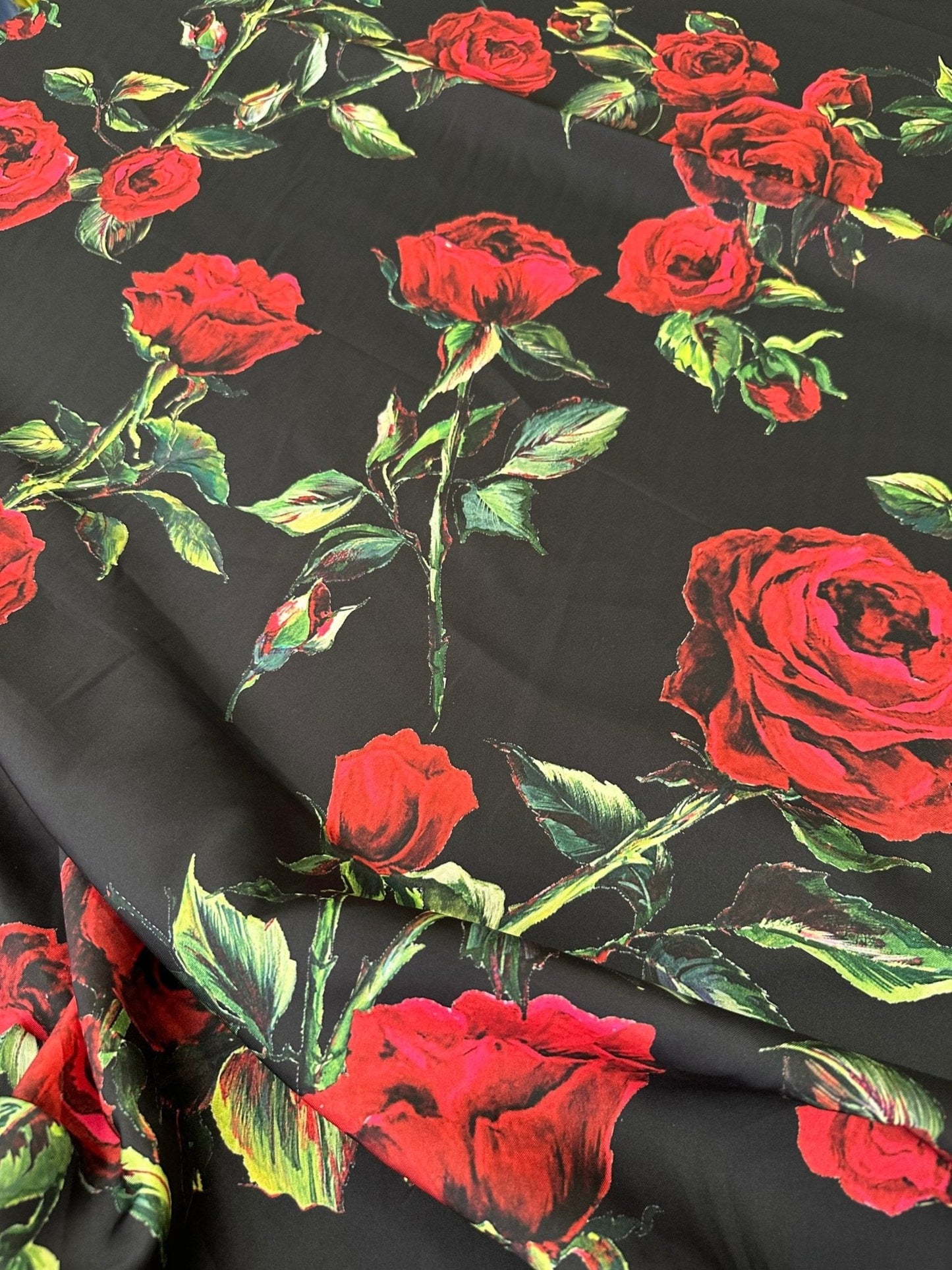 Black and Red Floral Rose Pattern Fabric for Sewing and Crafts