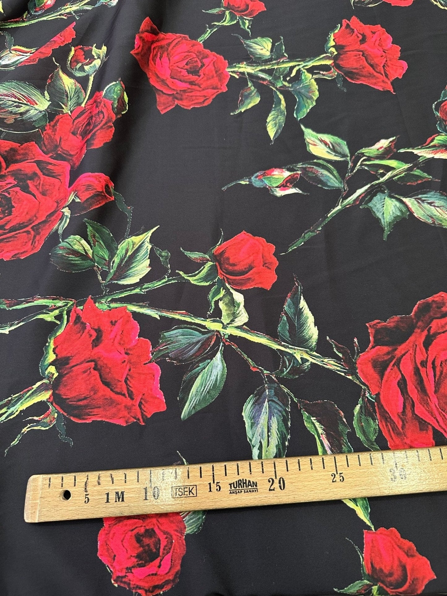Black and Red Floral Rose Pattern Fabric for Sewing and Crafts